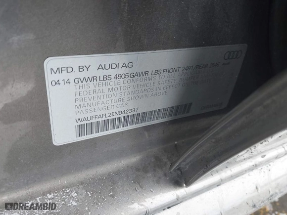 2014 Audi A4 Premium Plus with VIN WAUFFAFL2EN042337, listed as a IAAI auction lot 41721822 with 109,390 mi miles. Bid and sale history available at carsss.com. Image 9.