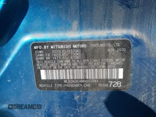 2021 Mitsubishi Mirage ES with VIN ML32AUHJ4MH002483, listed as a IAAI auction lot 42548664 with 134,915 mi miles and . Bid and sale history available at DreamBid. Image 9.
