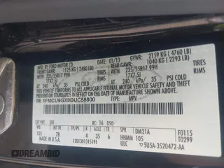 2013 Ford Escape SE z VIN 1FMCU9GX0DUC58800, wystawiony jako IAAI lot #42779098 z przebiegiem 112 542 mil mil oraz . Historia ofert i sprzedaży dostępna na DreamBid. Obrazek 9.