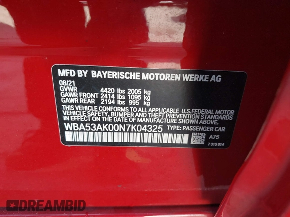 2022 BMW 2 Series 228i with VIN WBA53AK00N7K04325, listed as a IAAI auction lot 41430069 with 17,991 mi miles and . Bid and sale history available at carsss.com. Image 9.
