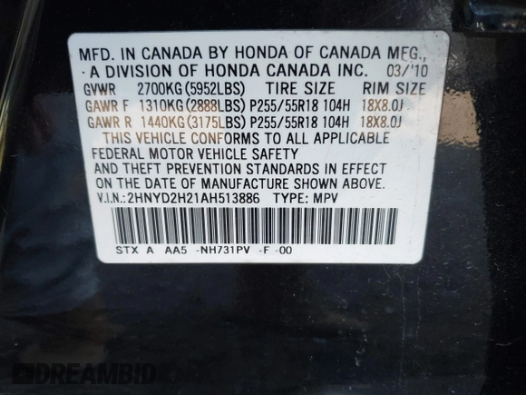 2010 Acura MDX with VIN 2HNYD2H21AH513886, listed as a IAAI auction lot 41358518 with 187,824 mi miles. Bid and sale history available at carsss.com. Image 9.