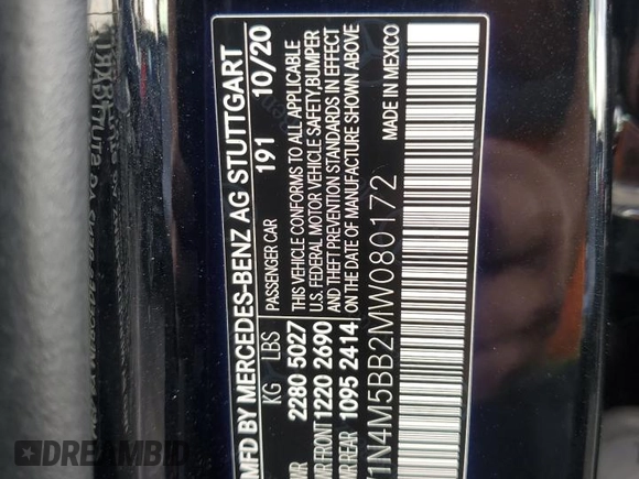 2021 Mercedes-Benz GLB with VIN W1N4M5BB2MW080172, listed as a Copart auction lot 81182244 with 74,964 mi miles and Salvage Title. Bid and sale history available at carsss.com. Image 15.