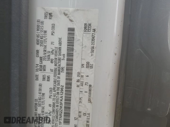 2015 Ford Transit with VIN 1FTNR2ZM3FKA12962, listed as a Copart auction lot 50038165 with 148,084 mi miles and Salvage Title. Bid and sale history available at DreamBid. Image 13.