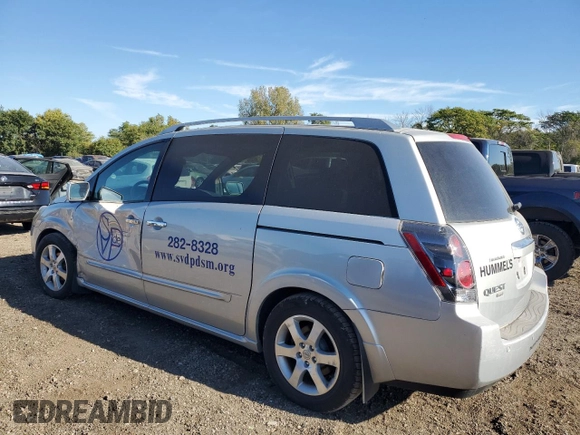 2008 Nissan Quest with VIN 5N1BV28U98N101657, listed as a Copart auction lot 73183964 with 86,047 mi miles and Salvage Title. Bid and sale history available at carsss.com. Image 2.