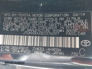 2014 Toyota Prius Four with VIN JTDKN3DU0E0376097, listed as a IAAI auction lot 41909796 with 122,973 mi miles. Bid and sale history available at carsss.com. Image 9.