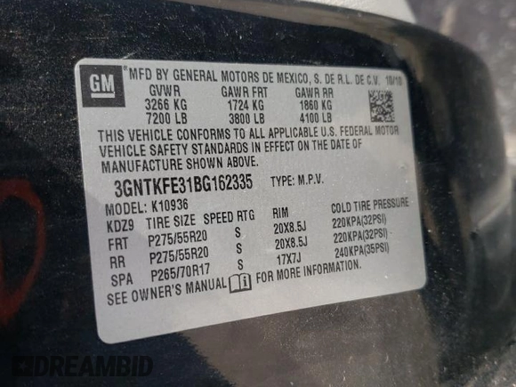 2011 Chevrolet Avalanche LT with VIN 3GNTKFE31BG162335, listed as a Copart auction lot 54006025 with Not provided miles and Salvage title. Bid and sale history available at DreamBid. Image 12.