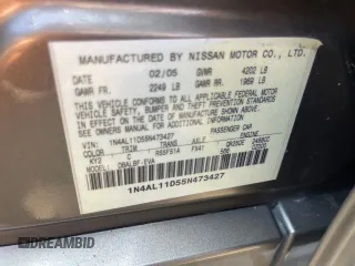 2005 Nissan Altima S z VIN 1N4AL11D55N473427, wystawiony jako Copart lot #62037005 z przebiegiem 120 611 mil mil oraz Czysty tytuł • Clean title. Historia ofert i sprzedaży dostępna na DreamBid. Obrazek 10.