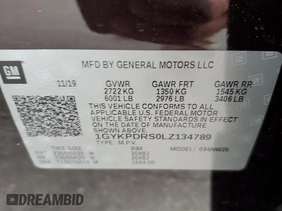 2020 Cadillac XT6 AWD Premium Luxury with VIN 1GYKPDRS0LZ134789, listed as a Copart auction lot 60782245 with 61,138 mi miles and Salvage title. Bid and sale history available at DreamBid. Image 13.