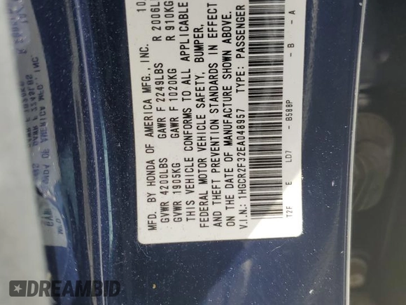2014 Honda Accord LX z VIN 1HGCR2F32EA048957, wystawiony jako Copart lot #58133595 z przebiegiem 48 480 mil mil oraz Szkoda całkowita • Salvage title. Historia ofert i sprzedaży dostępna na DreamBid. Obrazek 12.
