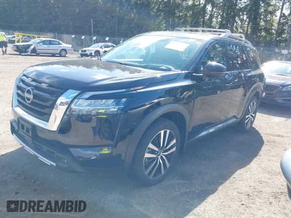 2023 Nissan Pathfinder Platinum with VIN 5N1DR3DK8PC227655, listed as a IAAI auction lot 42157443 with 37,784 mi miles and . Bid and sale history available at DreamBid. Image 2.