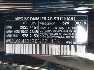 2019 Mercedes-Benz CLA 250 with VIN WDDSJ4GB9KN721403, listed as a IAAI auction lot 42233493 with 61,890 mi miles and . Bid and sale history available at DreamBid. Image 9.