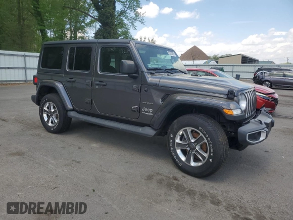 2019 Jeep Wrangler Unlimited Sahara with VIN 1C4HJXEN1KW504490, listed as a Copart auction lot 55633055 with 81,444 mi miles and Salvage Title. Bid and sale history available at DreamBid. Image 4.
