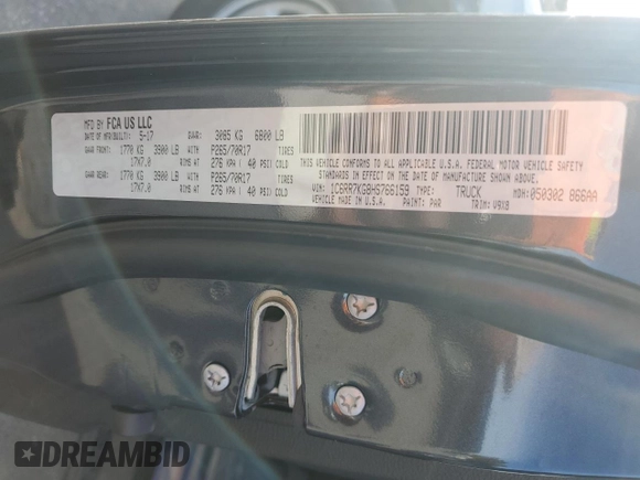 2017 Ram 1500 Tradesman with VIN 1C6RR7KG8HS766159, listed as a Copart auction lot 78744934 with 74,314 mi miles and Salvage title. Bid and sale history available at DreamBid. Image 14.
