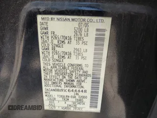2005 Nissan Xterra S with VIN 5N1AN08U95C644448, listed as a IAAI auction lot 42087541 with 203,191 mi miles. Bid and sale history available at carsss.com. Image 9.
