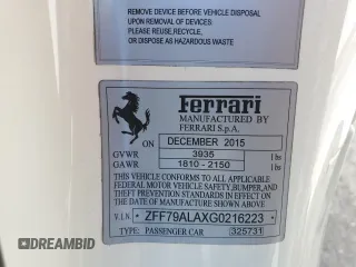 2016 Ferrari 488 z VIN ZFF79ALAXG0216223, wystawiony jako Copart lot #74210804 z przebiegiem Nie podano mil oraz Szkody całkowita. Historia ofert i sprzedaży dostępna na DreamBid. Obrazek 13.
