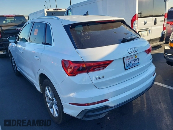 2023 Audi Q3 S line Premium with VIN WA1DECF34P1107427, listed as a IAAI auction lot 42845142 with 43,670 mi miles and . Bid and sale history available at DreamBid. Image 56.