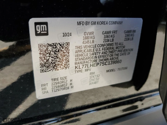 2025 Chevrolet Trax LT with VIN KL77LHEP7SC139860, listed as a Copart auction lot 49353045 with 556 mi miles and Salvage Title. Bid and sale history available at carsss.com. Image 13.