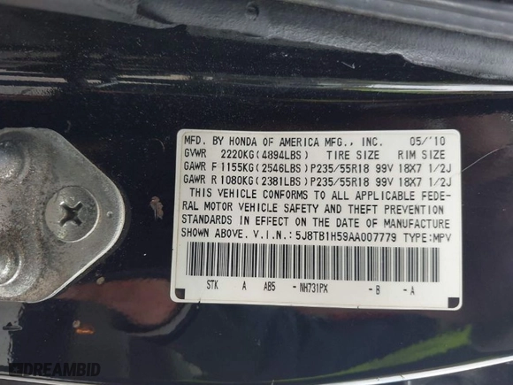 2010 Acura RDX Tech Pkg with VIN 5J8TB1H59AA007779, listed as a IAAI auction lot 41894049 with 198,735 mi miles. Bid and sale history available at carsss.com. Image 9.