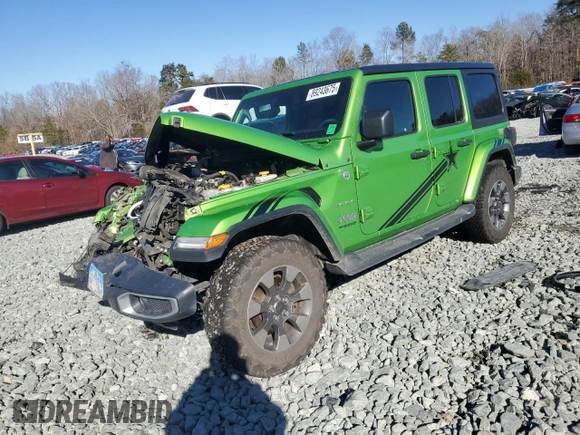 2019 Jeep Wrangler Unlimited Sahara with VIN 1C4HJXEN2KW510038, listed as a Copart auction lot 89243675 with 142,738 mi miles and Salvage title. Bid and sale history available at DreamBid. Image 1.
