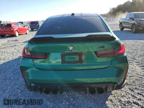 2024 BMW M3 Competition with VIN WBS33AY01RFR98757, listed as a Copart auction lot 82797824 with Not provided miles and Salvage title. Bid and sale history available at DreamBid. Image 6.
