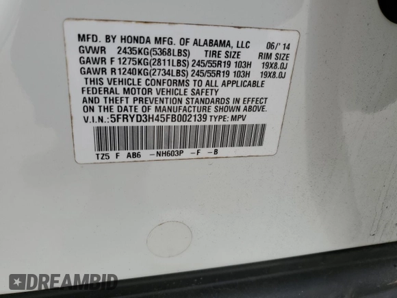 2015 Acura MDX Tech Pkg with VIN 5FRYD3H45FB002139, listed as a Copart auction lot 47551305 with 119,170 mi miles and Clean Title. Bid and sale history available at carsss.com. Image 15.