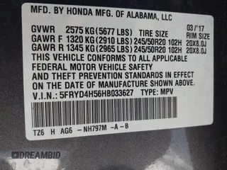 2017 Acura MDX w/Technology Pkg with VIN 5FRYD4H56HB033627, listed as a IAAI auction lot 41771033 with 133,695 mi miles. Bid and sale history available at carsss.com. Image 9.