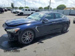 2019 Genesis G70 Advanced with VIN KMTG74LE0KU043856, listed as a Copart auction lot 55921215 with 72,161 mi miles and Non repairable. Bid and sale history available at DreamBid. Image 1.