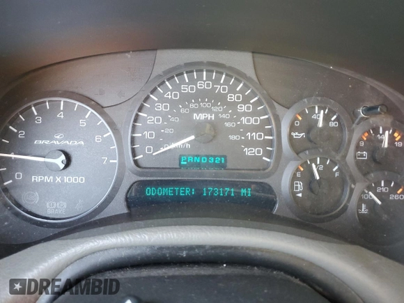 2002 Oldsmobile Bravada z VIN 1GHDT13S822125003, wystawiony jako Copart lot #66120254 z przebiegiem 173 171 mil mil oraz Czysty tytuł • Clean title. Historia ofert i sprzedaży dostępna na DreamBid. Obrazek 9.