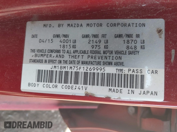 2015 Mazda 3 i Grand Touring z VIN JM1BM1M75F1269995, wystawiony jako IAAI lot #42140185 z przebiegiem 71 973 mil mil oraz . Historia ofert i sprzedaży dostępna na DreamBid. Obrazek 9.