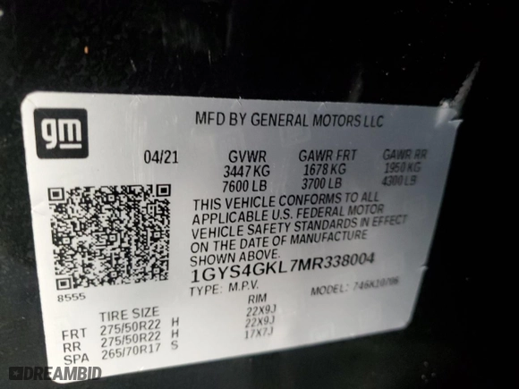 2021 Cadillac Escalade Sport Platinum with VIN 1GYS4GKL7MR338004, listed as a Copart auction lot 44308885 with 40,531 mi miles and Salvage Title. Bid and sale history available at carsss.com. Image 14.