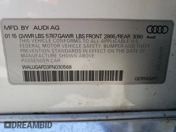 2015 Audi A8 с VIN WAUJGAFD3FN030568, выставлен на аукционе Copart как лот 75785923 с пробегом 83 911 миль миль и . История ставок и продаж доступна на DreamBid. Изображение 12.