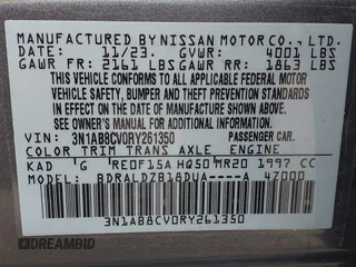 2024 Nissan Sentra SV with VIN 3N1AB8CV0RY261350, listed as a IAAI auction lot 42346567 with 21,993 mi miles and . Bid and sale history available at DreamBid. Image 9.