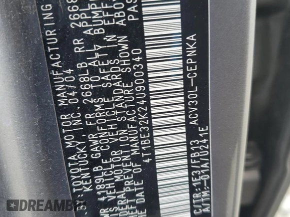 2004 Toyota Camry LE with VIN 4T1BE32K24U900340, listed as a Copart auction lot 52861095 with 92,694 mi miles and Salvage Title. Bid and sale history available at carsss.com. Image 12.