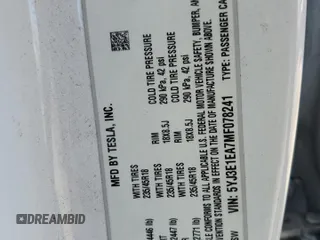 2021 Tesla Model 3 Standard Range Plus z VIN 5YJ3E1EA7MF078241, wystawiony jako Copart lot #57100525 z przebiegiem 56 700 mil mil oraz Szkoda całkowita • Salvage title. Historia ofert i sprzedaży dostępna na DreamBid. Obrazek 12.