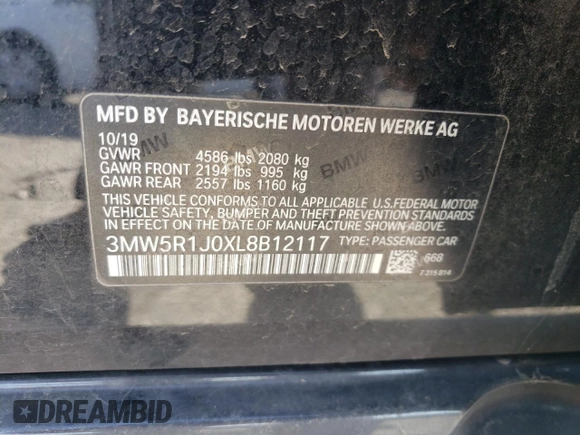 2020 BMW 3 Series 330i with VIN 3MW5R1J0XL8B12117, listed as a Copart auction lot 42361235 with 72,406 mi miles and Salvage Title. Bid and sale history available at carsss.com. Image 13.