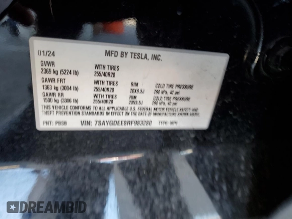 2024 Tesla Model Y Long Range с VIN 7SAYGDEE8RF983280, выставлен на аукционе Copart как лот 55417555 с пробегом 52 273 миль миль и Списание • Salvage title. История ставок и продаж доступна на DreamBid. Изображение 13.