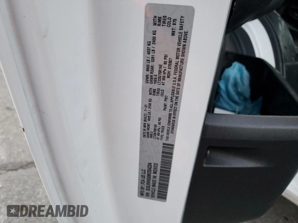 2021 Ram ProMaster Cargo with VIN 3C6LRVVG6ME554234, listed as a Copart auction lot 84409504 with 74,692 mi miles and Salvage Title. Bid and sale history available at DreamBid. Image 13.