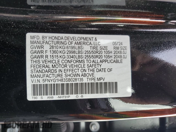 2025 Honda Pilot Elite z VIN 5FNYG1H83SB028135, wystawiony jako Copart lot #53022945 z przebiegiem 15 805 mil mil oraz Szkoda całkowita • Salvage title. Historia ofert i sprzedaży dostępna na DreamBid. Obrazek 15.
