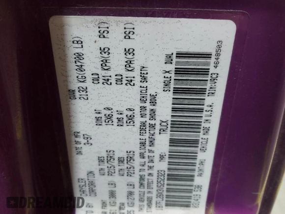 1997 Dodge Dakota z VIN 1B7FL26X3VS252323, wystawiony jako Copart lot #51695565 z przebiegiem 170 172 mil mil oraz Szkoda całkowita • Salvage title. Historia ofert i sprzedaży dostępna na DreamBid. Obrazek 15.