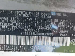 2009 Toyota Camry with VIN 4T1BE46K09U833860, listed as a IAAI auction lot 41756753 with 168,813 mi miles. Bid and sale history available at carsss.com. Image 9.