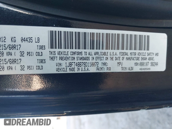 2009 Jeep Patriot with VIN 1J8FT48B79D110072, listed as a IAAI auction lot 41387933 with 92,420 mi miles and . Bid and sale history available at DreamBid. Image 9.