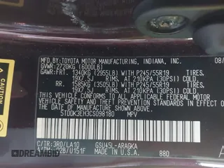 2012 Toyota Highlander Limited with VIN 5TDDK3EH3CS098180, listed as a IAAI auction lot 42474499 with 234,346 mi miles and . Bid and sale history available at DreamBid. Image 9.