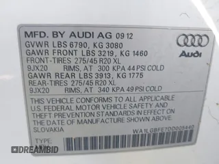 2013 Audi Q7 3.0T Premium Plus with VIN WA1LGBFE7DD005440, listed as a IAAI auction lot 41483398 with 92,668 mi miles. Bid and sale history available at carsss.com. Image 9.