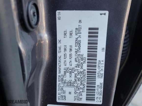2016 Toyota Tundra 2WD Truck SR5 with VIN 5TFRW5F12GX202570, listed as a Copart auction lot 88235105 with 72,257 mi miles and Salvage Title. Bid and sale history available at carsss.com. Image 13.