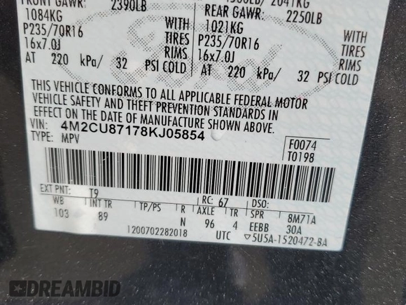 2008 Mercury Mariner Premier with VIN 4M2CU87178KJ05854, listed as a Copart auction lot 83314514 with 194,500 mi miles and Salvage Title. Bid and sale history available at carsss.com. Image 13.