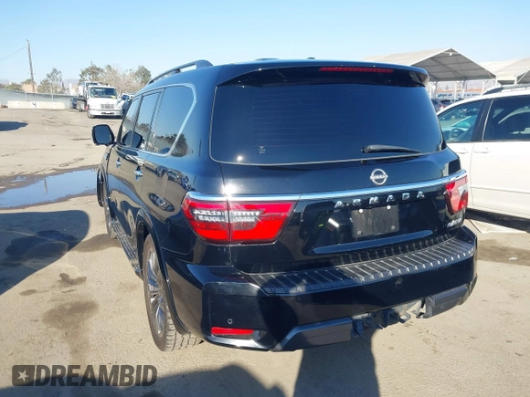 2021 Nissan Armada Platinum with VIN JN8AY2DB4M9793104, listed as a IAAI auction lot 41267471 with 33,616 mi miles. Bid and sale history available at carsss.com. Image 3.