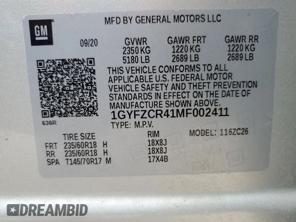 2021 Cadillac XT4 FWD Premium Luxury with VIN 1GYFZCR41MF002411, listed as a Copart auction lot 49746855 with 81,938 mi miles and Salvage title. Bid and sale history available at DreamBid. Image 14.