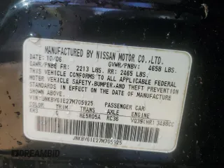 2007 Infiniti G35 Sedan Journey with VIN JNKBV61E27M705925, listed as a Copart auction lot 49830855 with Not Provided miles and Non Repairable. Bid and sale history available at carsss.com. Image 12.