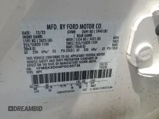 2023 Ford Explorer XLT with VIN 1FMSK8DH4PGC05738, listed as a Copart auction lot 60815665 with 16,313 mi miles and Salvage title. Bid and sale history available at DreamBid. Image 13.