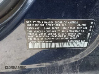 2013 Volkswagen Passat SE с VIN 1VWBN7A39DC129965, выставлен на аукционе IAAI как лот 42302910 с пробегом 182 874 миль миль и . История ставок и продаж доступна на DreamBid. Изображение 9.